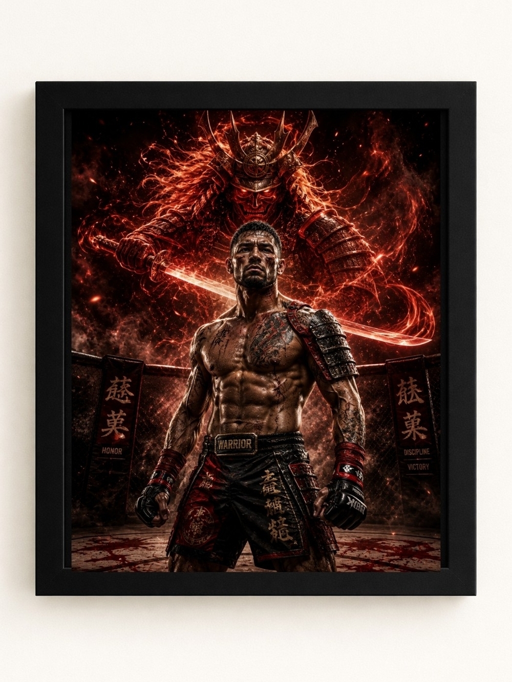 Red Samurai Warrior MMA Fighter A.I.Art Print -8x10 Frame